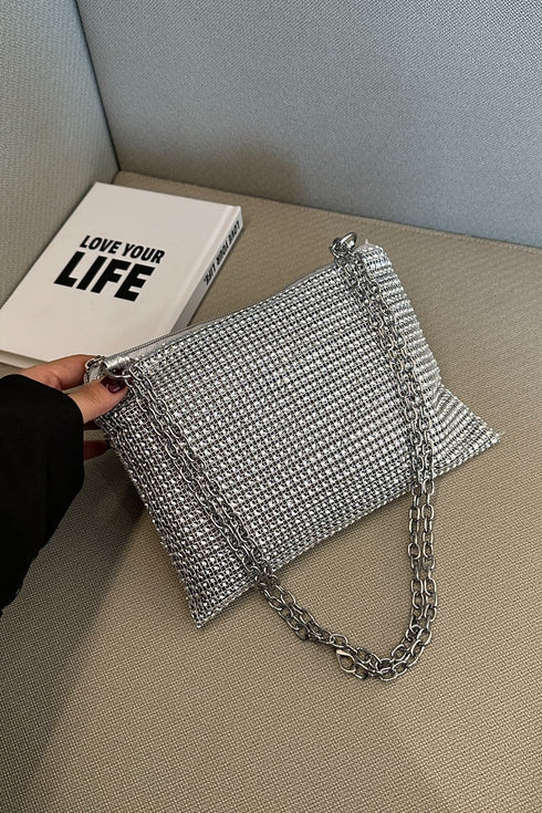 'Aya' Metal Chain Rhinestone Crossbody Bag - Celes Fashion